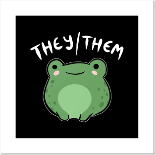 They/Them Pronoun Frog: Kawaii Queer Aesthetic Celebration of Nonbinary, Demiboy, Demigirl Pride - Transgender & LGBTQ Love Posters and Art